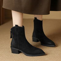 Women's Martin Boots Retro Light Brown Pointed Toe Chunky Heel Ankle Boots Winter New Style