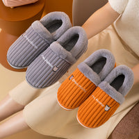 Corduroy Striped Faux Rabbit-Fur Slippers For Couples