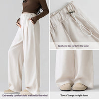Lightweight Outerwear Belly-Free Lyocell Tencel Linen Drawstring Wide-Leg Pants