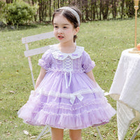 Dress Short-sleeved Fairy Dress Girls Mesh Lace Puffy Princess
