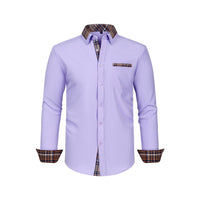 Color Matching Casual Long Sleeve Men's Shirt Slim Fit Plaid Collar