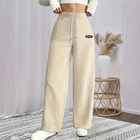 Women's Corduroy Wide-Leg Pants High-Waisted With Drawstring Retro Style