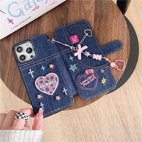 Denim Embroidery Love English Phone Case