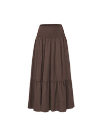 High-waisted Pleated Elastic Waist Skirt Solid Color With Pockets A-line Silhouette