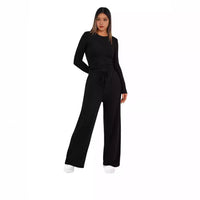 Womens Solid-Color Casual Top And Pants Set