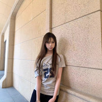 Off-Shoulder Letter Print Streetwear Gray Short-Sleeve T-Shirt