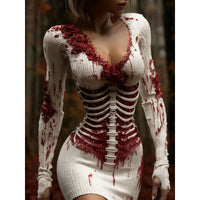 New Digital Dress With A V-neck And Long Sleeves