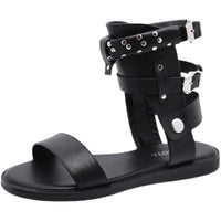 Black Soft End Roman Rivet Flat Beach Sandals