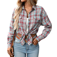 Casual Fashion Loose Plaid Pocket Shirt For Women