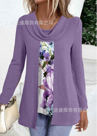 Fashionable Solid-Color Turtleneck Base-Layer Fake Two-Piece T-Shirt