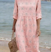 Women's Loose Round Neck Fashion Premium Long Sleeve Printed Dress