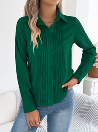 Women's Elegant Crinkled Solid Color Button Long Sleeve Office Shirt