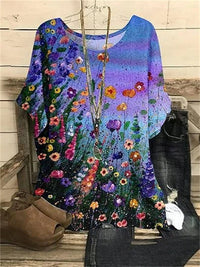Pattern Printed Loose Short Sleeve Round Neck Shirt