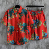 Beach Style Loose Men's Printed Two-piece Suit