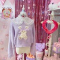 Cute Cloth Patch Embroidered Lace Fake Collar Knitted Sweater