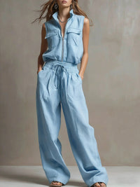 Womens AutumnSummer Casual Loose Sweatshirt And Straight Leg Pants Set