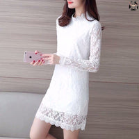 Plus-size Outerwear Long-sleeve Fleece-lined Warm Lace Dress