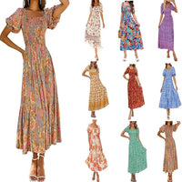Bohemian Floral Square-Neckline Resort Long Dress
