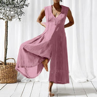 Loose V-neck Long Sleeveless Jumpsuit For Women