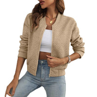 Long Sleeve Zipped Stand Collar Solid Color Coat