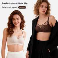 Pure Seduction Leopard Print Mesh Soft-Cushion Seamless Breathable Thin Cups Wireless Bra