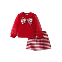 Two-piece Bow Children's Clothing With Long Skirt