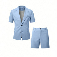 Mens Solid-Colored Gentleman Short-Sleeve Two-Piece Suit