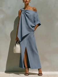 Womens Off-Shoulder Top And Skirt Two-Piece Set