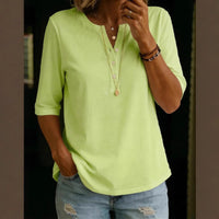 Women's Solid-Colored Cotton Button-Down Half-Sleeve Shirt