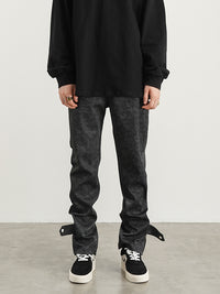 Snakeskin PU Button Straight Leather Pants