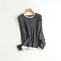 Early Spring Style Wool Sweater Women's Contrast Colors False-two-piece Bottoming Shirt