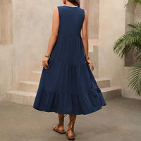 Color-Block V-Neck Maxi Dress With Ruffled Hem
