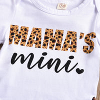 White Letter Printed Romper Leopard Print Trousers Headdress Three-piece Set