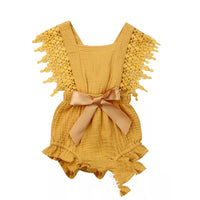 European And American Cute And Popular Baby Romper Lace Cotton And Linen Bow Romper