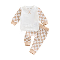 Children's Casual Sweater Suit Checkerboard Long Sleeved Trousers