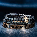 Cross-Section Ghost Head Braided Bracelet Set In Stainless Steel