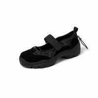 Womens Vintage Leather Thick-Soled Low-Top Velcro Mary Jane Shoes
