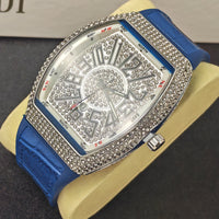 Barrel-shaped Minimalist Wristwatch Leather Strap Diamond Accents Quartz Watch