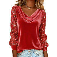 Elegant Velvet Long Sleeve Shirts For Women Autumn Winter Solid Color Loose Women Blouses Fashion Pullover Tops Party Clothes