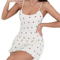 Womens Cherry Print Loungewear Nightgown With A V Neck And Spaghetti Straps Perfect As An Underskirt