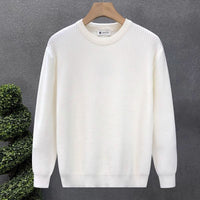 Mens Versatile Simple Solid-Color Apricot Knitted Sweater