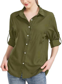 Women's Solid Color Business Lapel Zipper Pocket Long Sleeve Shirt