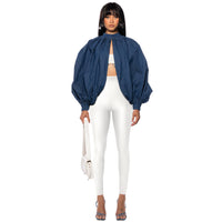 Fashion Denim Button Bat Sleeve Backless Cardigan Top