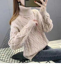 Women's Two-lapel Korean Style Lazy Style Solid Color Thick Twist Sweater