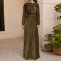 Round-neck Lace-panelled Waist-cinching Green Elegant Maxi Dress