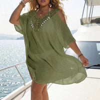 Spliced Sexy Backless Off-Shoulder Strap Beach Dress Loose Cover-Up Dress