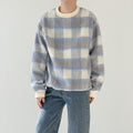 Padded Fleece Sweater Men's Loose Plaid Crew Neck