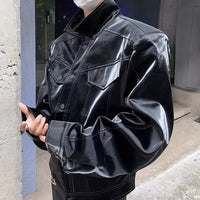 Advanced Sense Padded Shoulder PU Leather Coat
