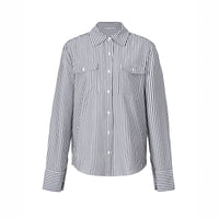 Loose Pockets Striped Contrast Color Cardigan Women's Clothes Top