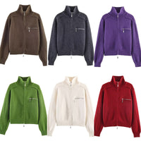 Double Zipper Design For Knitted Sweater Jacket